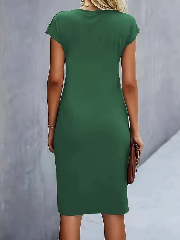 Dames Getailleerde Ruched Midi Jurk Korte Mouw Bodycon