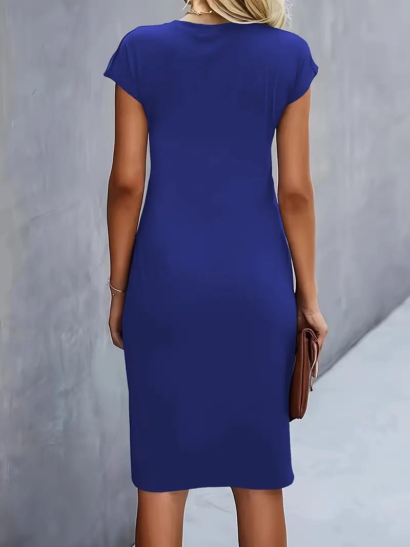 Dames Getailleerde Ruched Midi Jurk Korte Mouw Bodycon