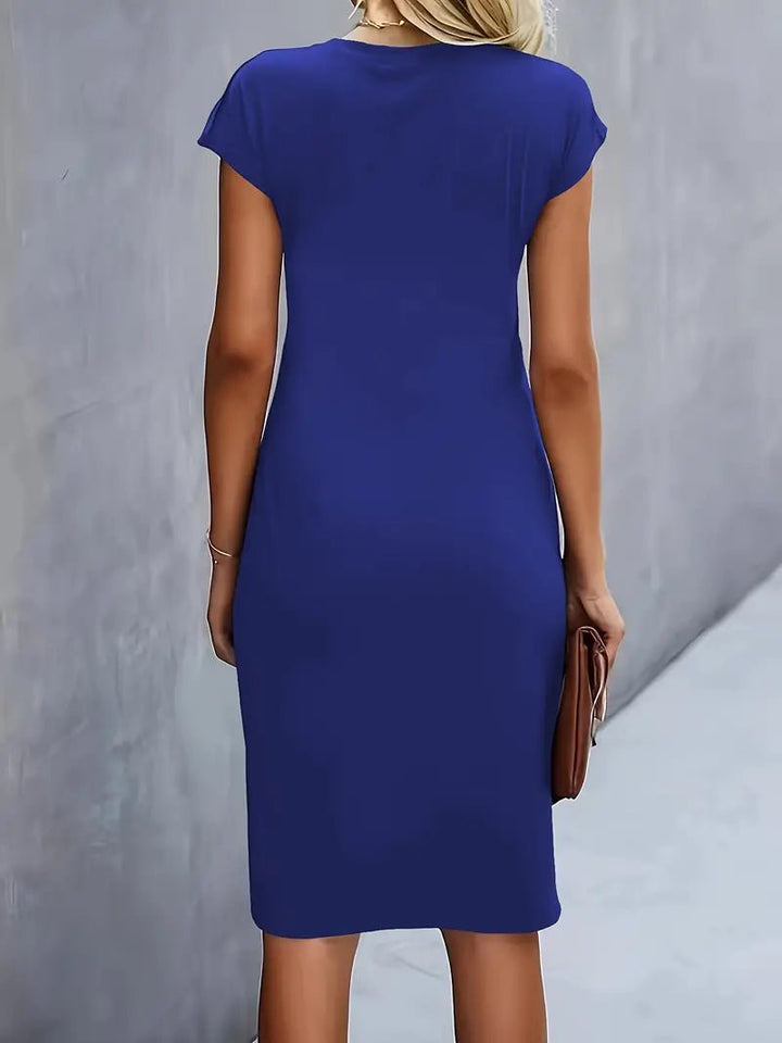 Dames Getailleerde Ruched Midi Jurk Korte Mouw Bodycon