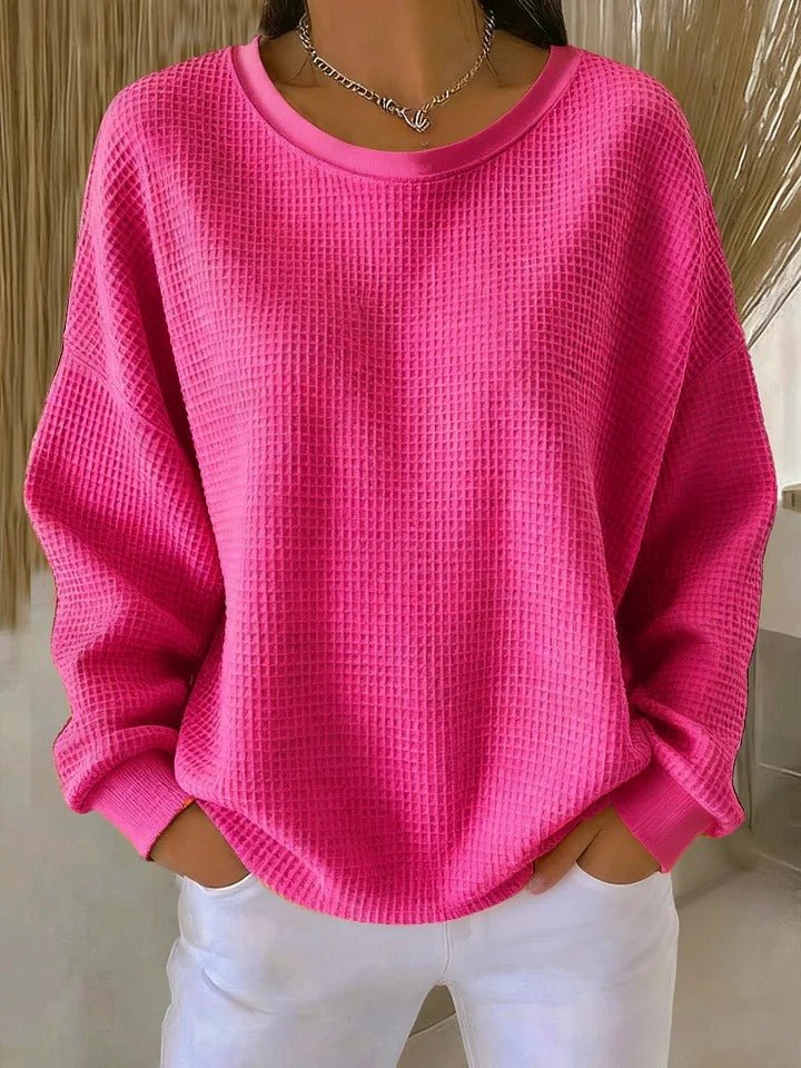 Dames Getextureerde Gebreide Trui Relaxed-Fit - Fuchsia