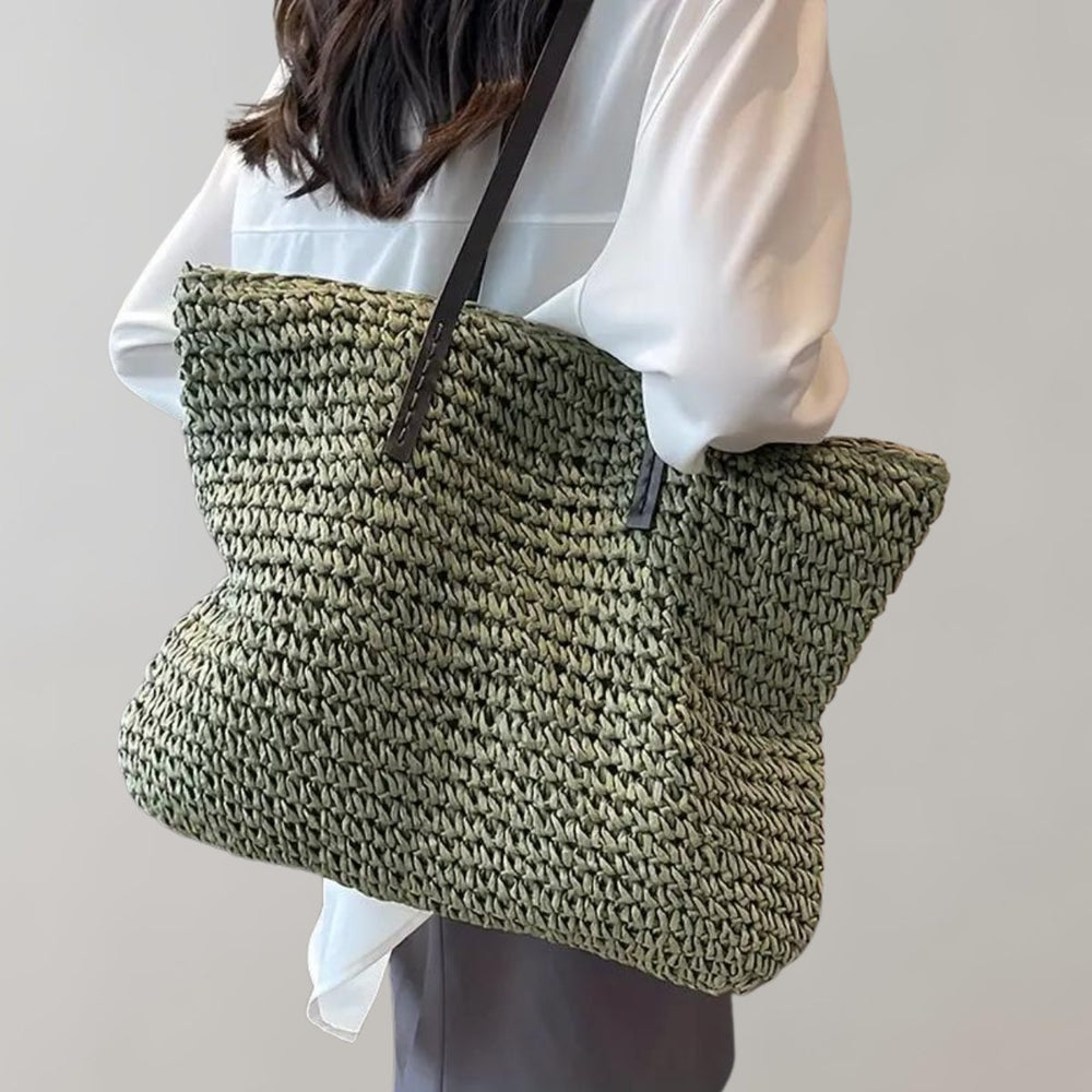 Dames Gevlochten Bohemian Straw Tote Bag Groot - Grün