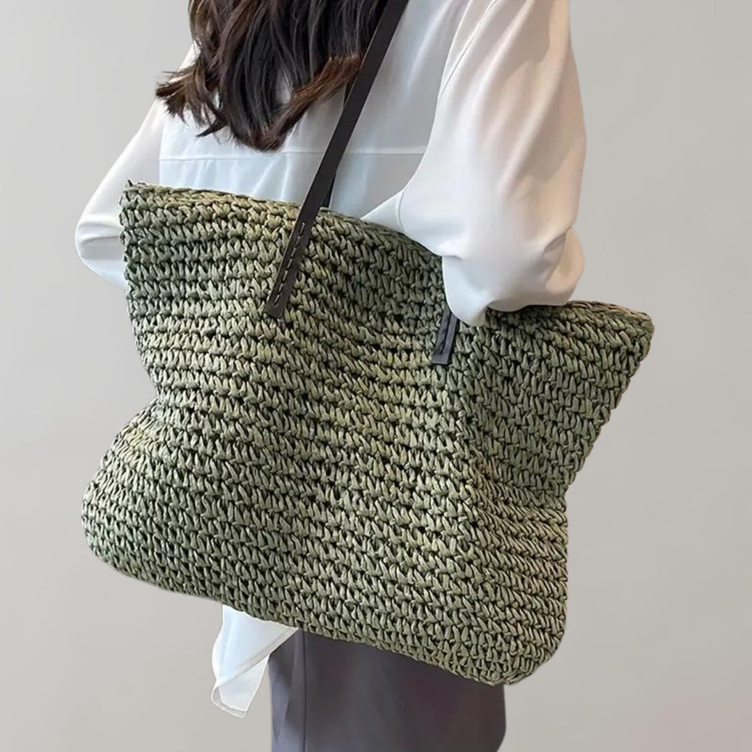 Dames Gevlochten Bohemian Straw Tote Bag Groot - Grün