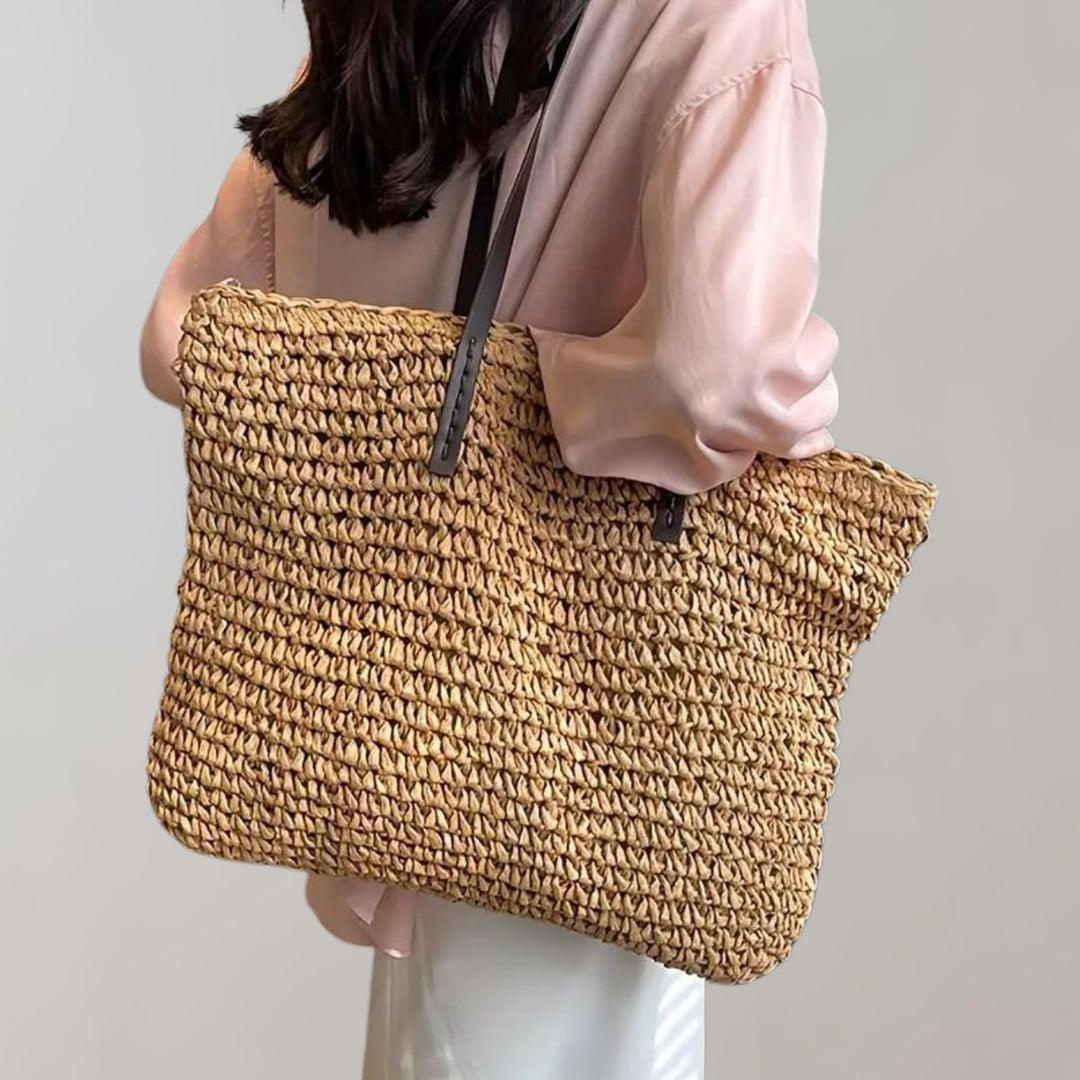 Dames Gevlochten Bohemian Straw Tote Bag Groot - Khaki