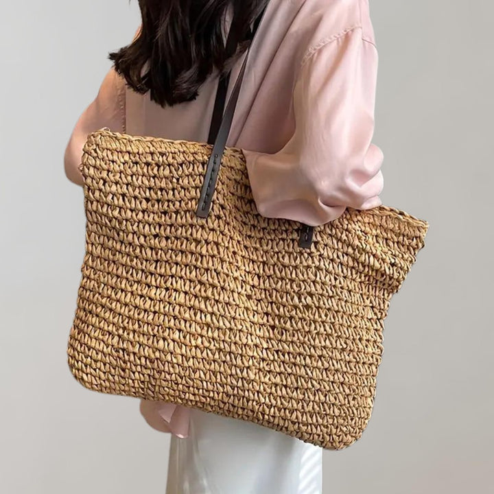 Dames Gevlochten Bohemian Straw Tote Bag Groot - Khaki