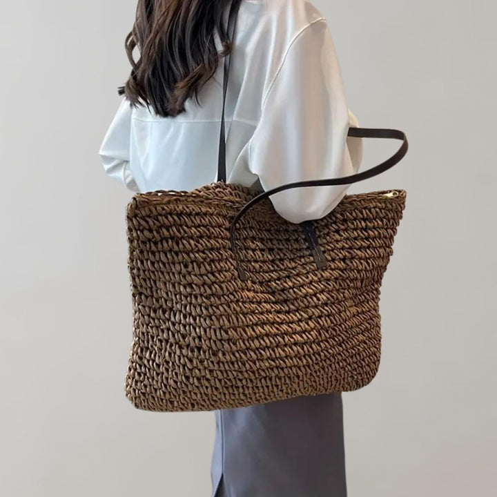 Dames Gevlochten Bohemian Straw Tote Bag Groot - Kaffee