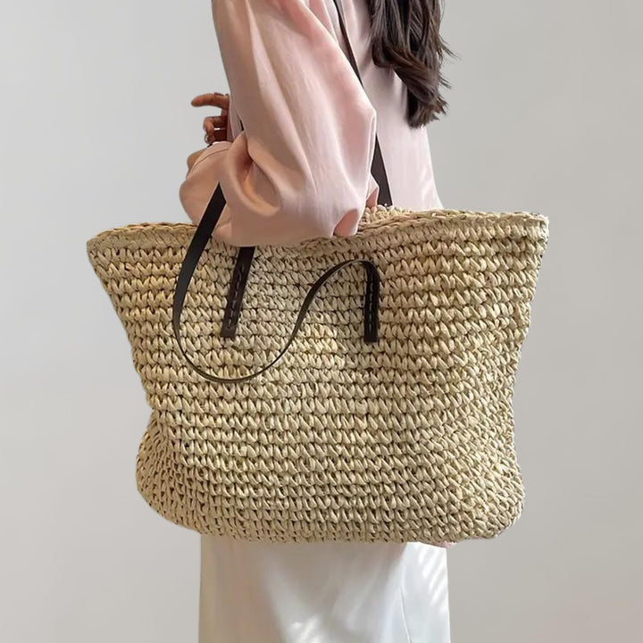 Dames Gevlochten Bohemian Straw Tote Bag Groot - Beige