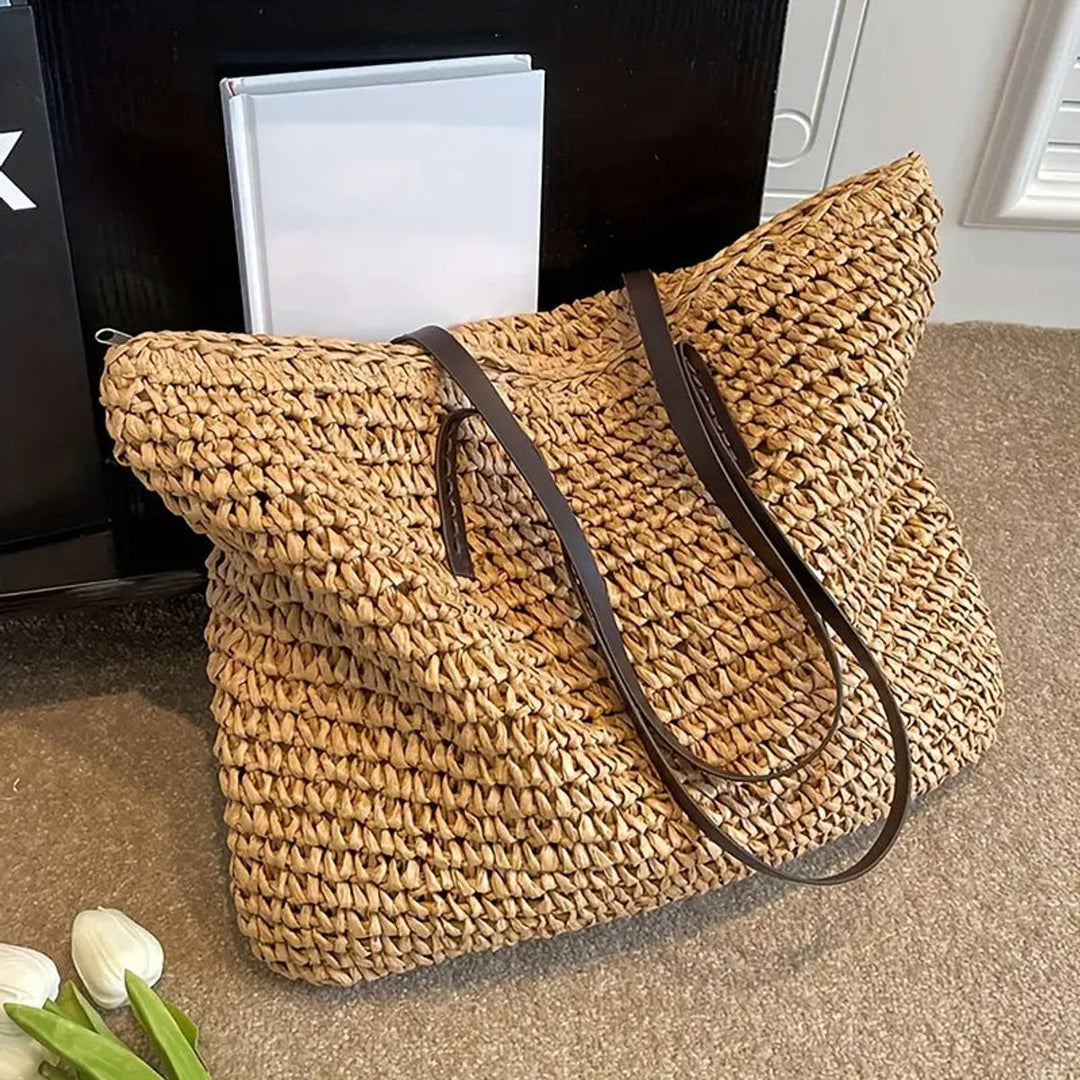 Dames Gevlochten Bohemian Straw Tote Bag Groot