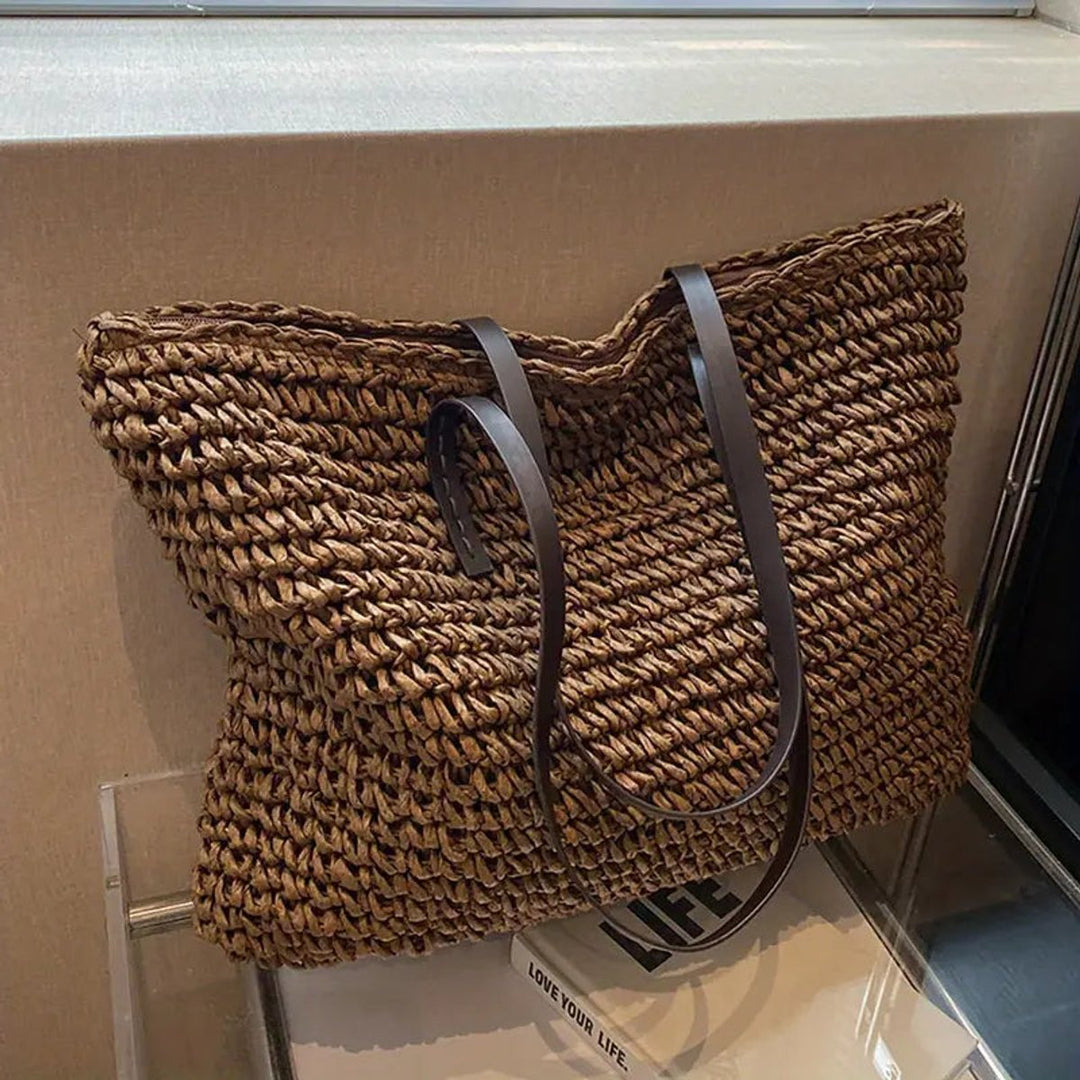 Dames Gevlochten Bohemian Straw Tote Bag Groot