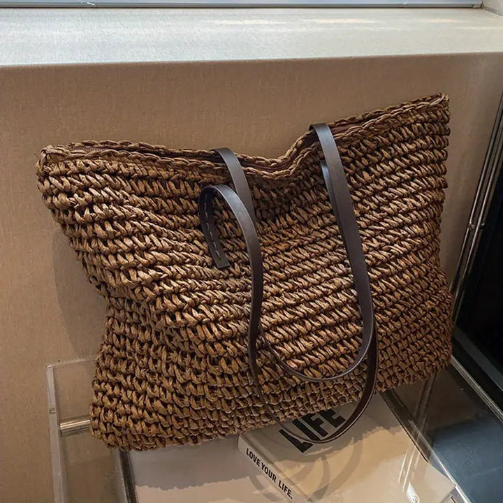 Dames Gevlochten Bohemian Straw Tote Bag Groot