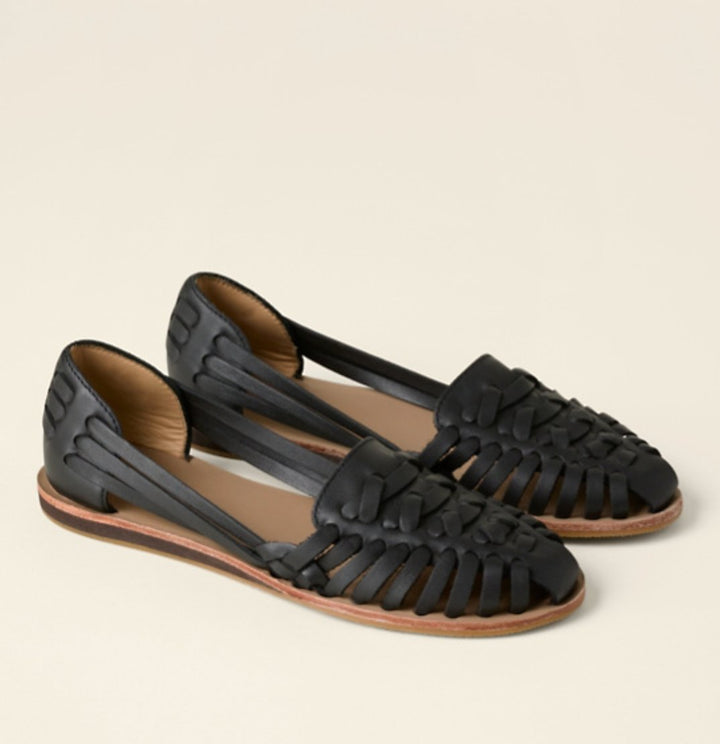 Dames Gevlochten Instap Platte Sandalen Gesloten Teen - Black