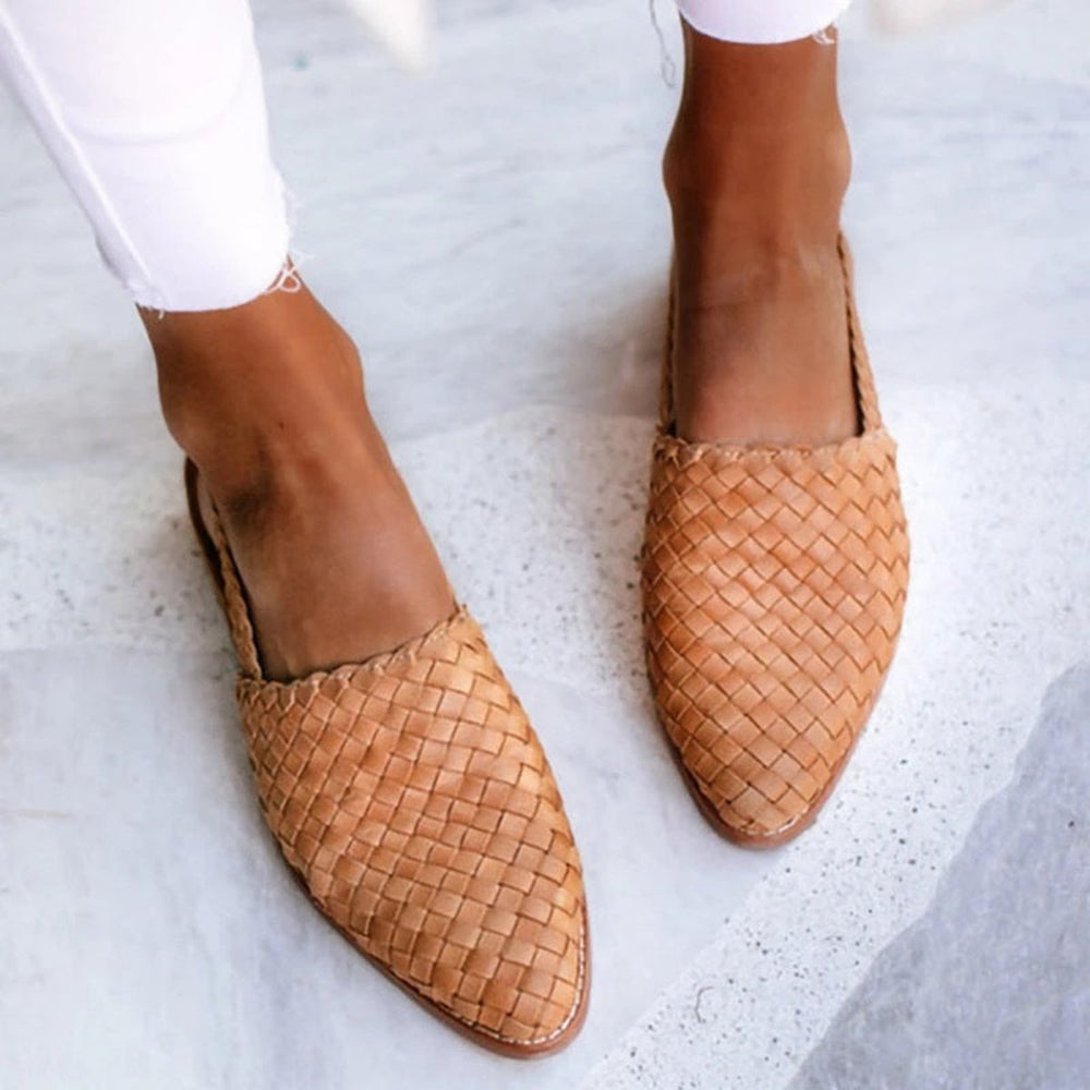 Dames Gevlochten Leren Slingback Comfortable Sandals Puntige Neus - Light Brown