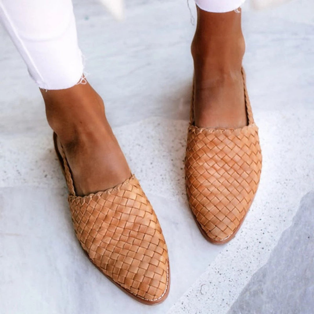 Dames Gevlochten Leren Slingback Comfortable Sandals Puntige Neus - Light Brown
