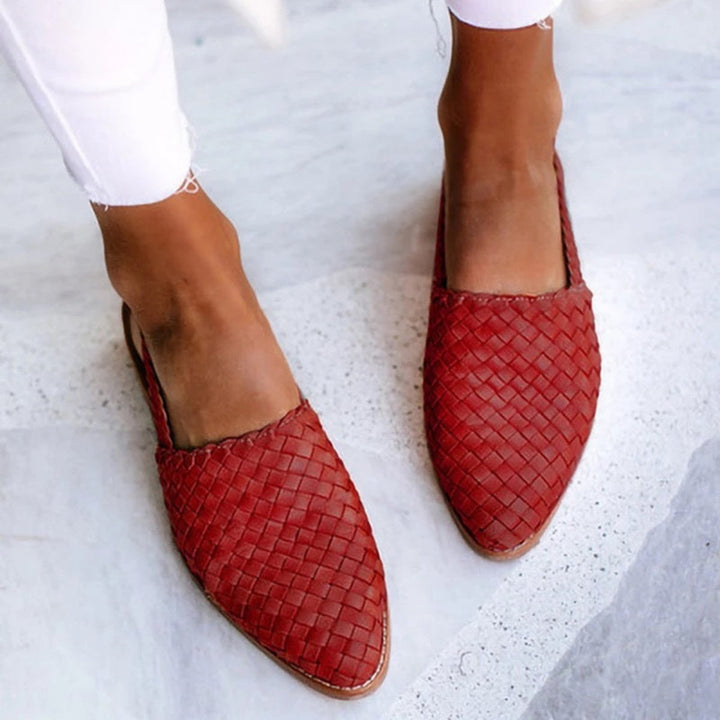 Dames Gevlochten Leren Slingback Comfortable Sandals Puntige Neus - Red
