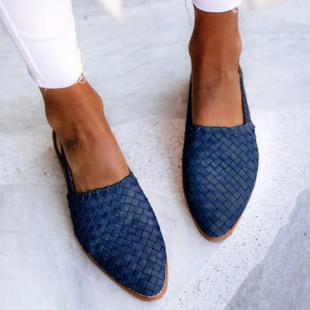 Dames Gevlochten Leren Slingback Comfortable Sandals Puntige Neus - Navy