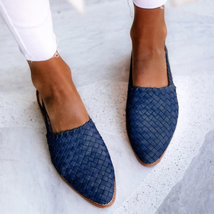 Dames Gevlochten Leren Slingback Comfortable Sandals Puntige Neus - Navy