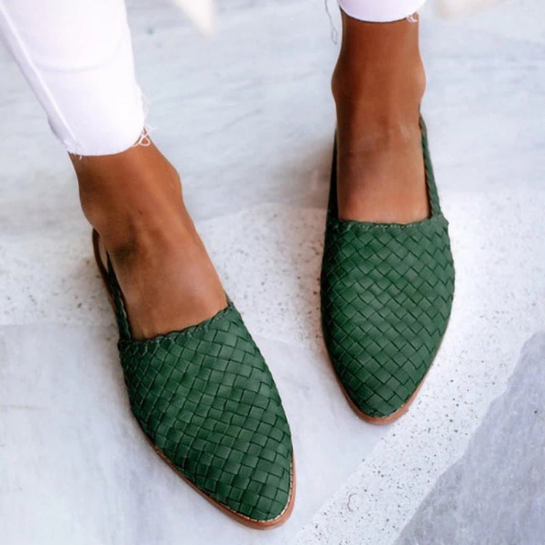 Dames Gevlochten Leren Slingback Comfortable Sandals Puntige Neus - Dark Green