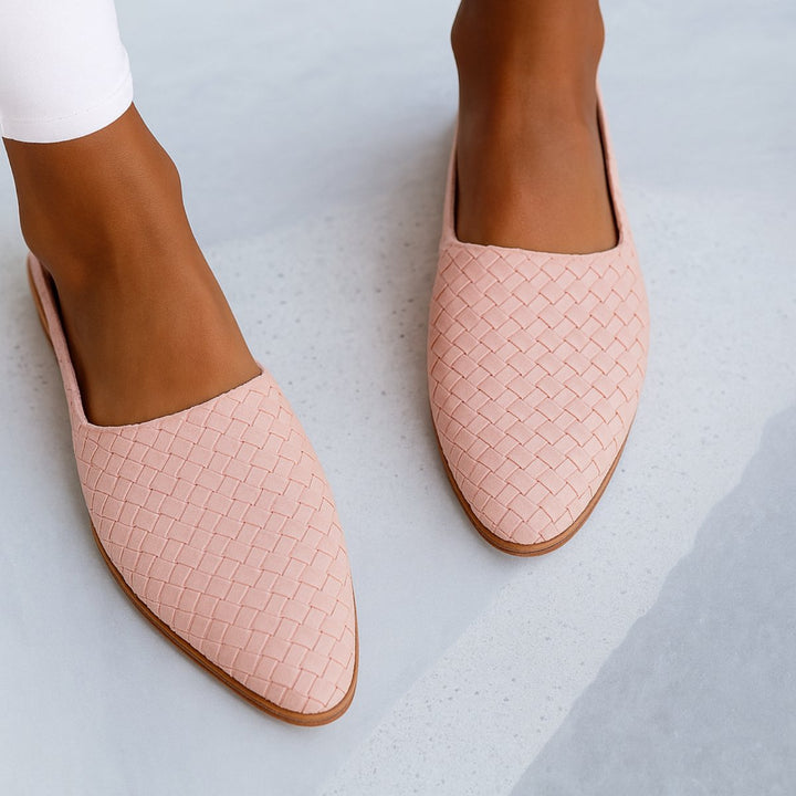 Dames Gevlochten Leren Slingback Comfortable Sandals Puntige Neus - Light Pink