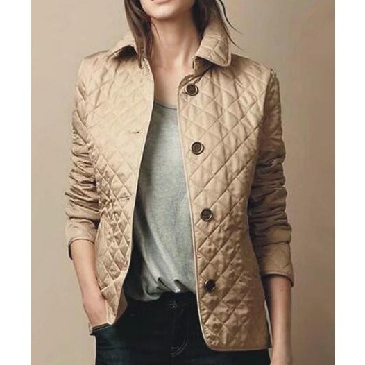 Dames Gewatteerde Blazer-Jasje Ruitpatroon Knoopsluiting - Khaki