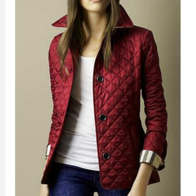 Dames Gewatteerde Blazer-Jasje Ruitpatroon Knoopsluiting - Burgundy