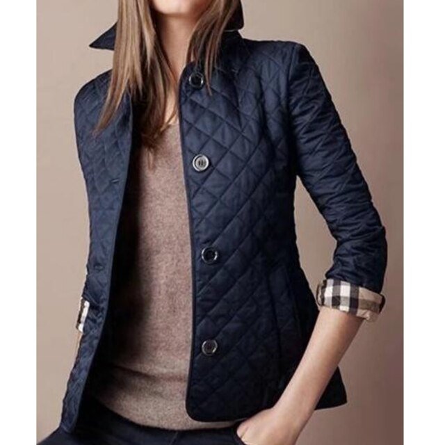 Dames Gewatteerde Blazer-Jasje Ruitpatroon Knoopsluiting - Navy Blue