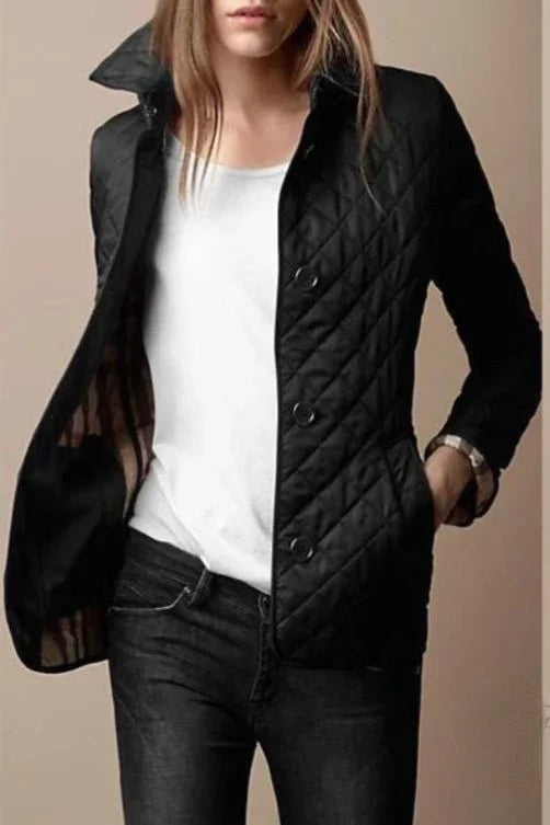 Dames Gewatteerde Blazer-Jasje Ruitpatroon Knoopsluiting - Black