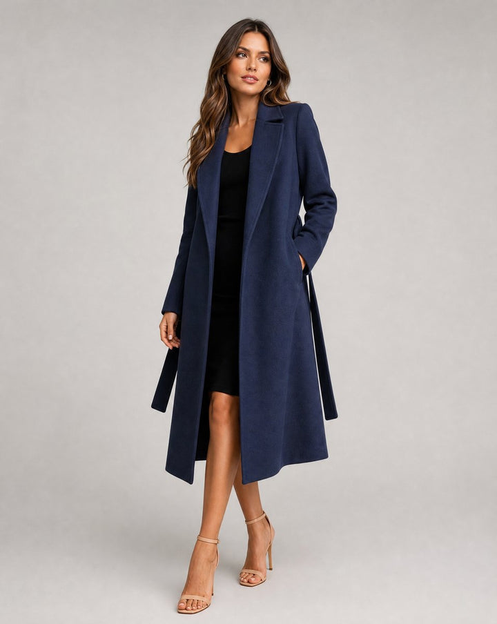 Dames Gewatteerde Wollen Lange Riem Trench Coat