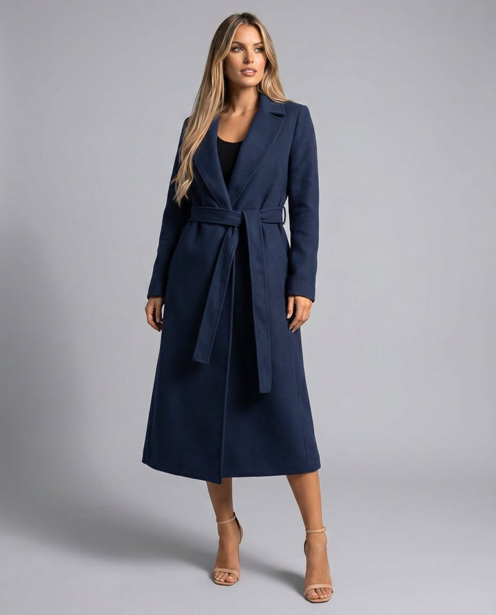 Dames Gewatteerde Wollen Lange Riem Trench Coat