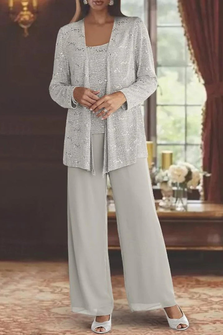 Dames Glitterende Driedelige Wide-Leg Pantalon Set