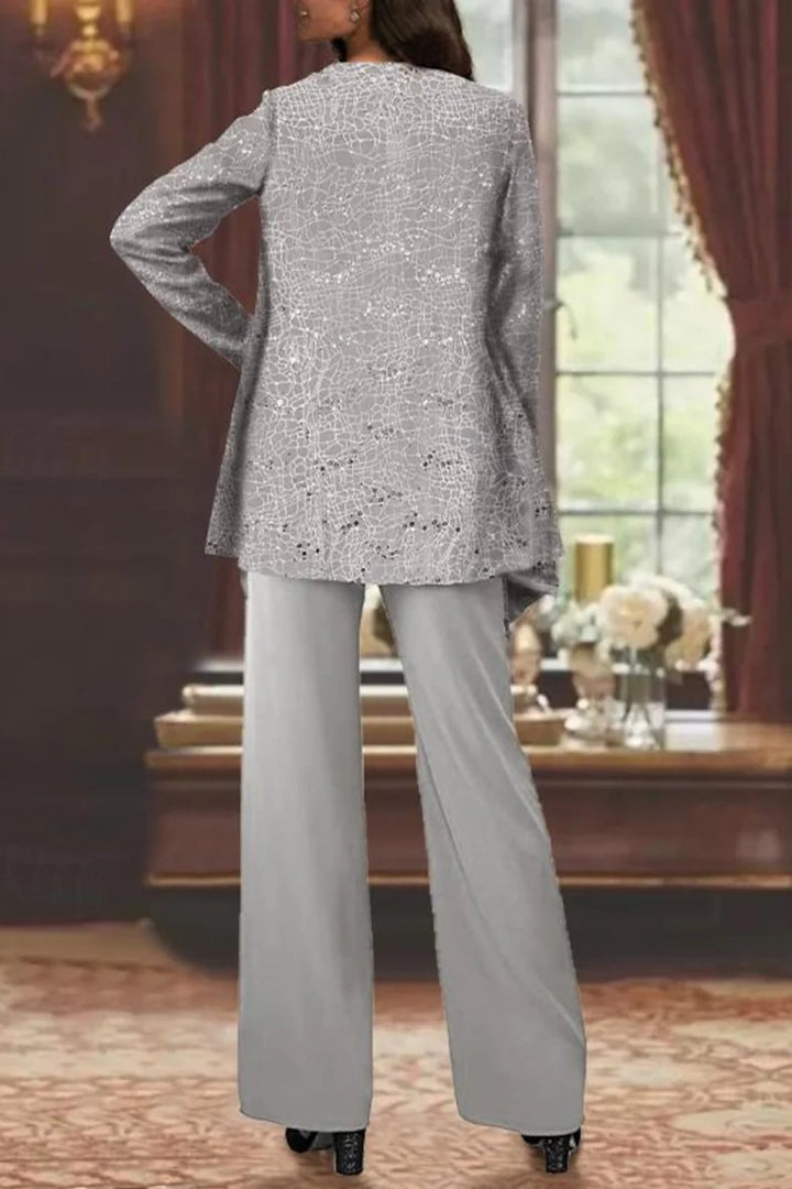 Dames Glitterende Driedelige Wide-Leg Pantalon Set