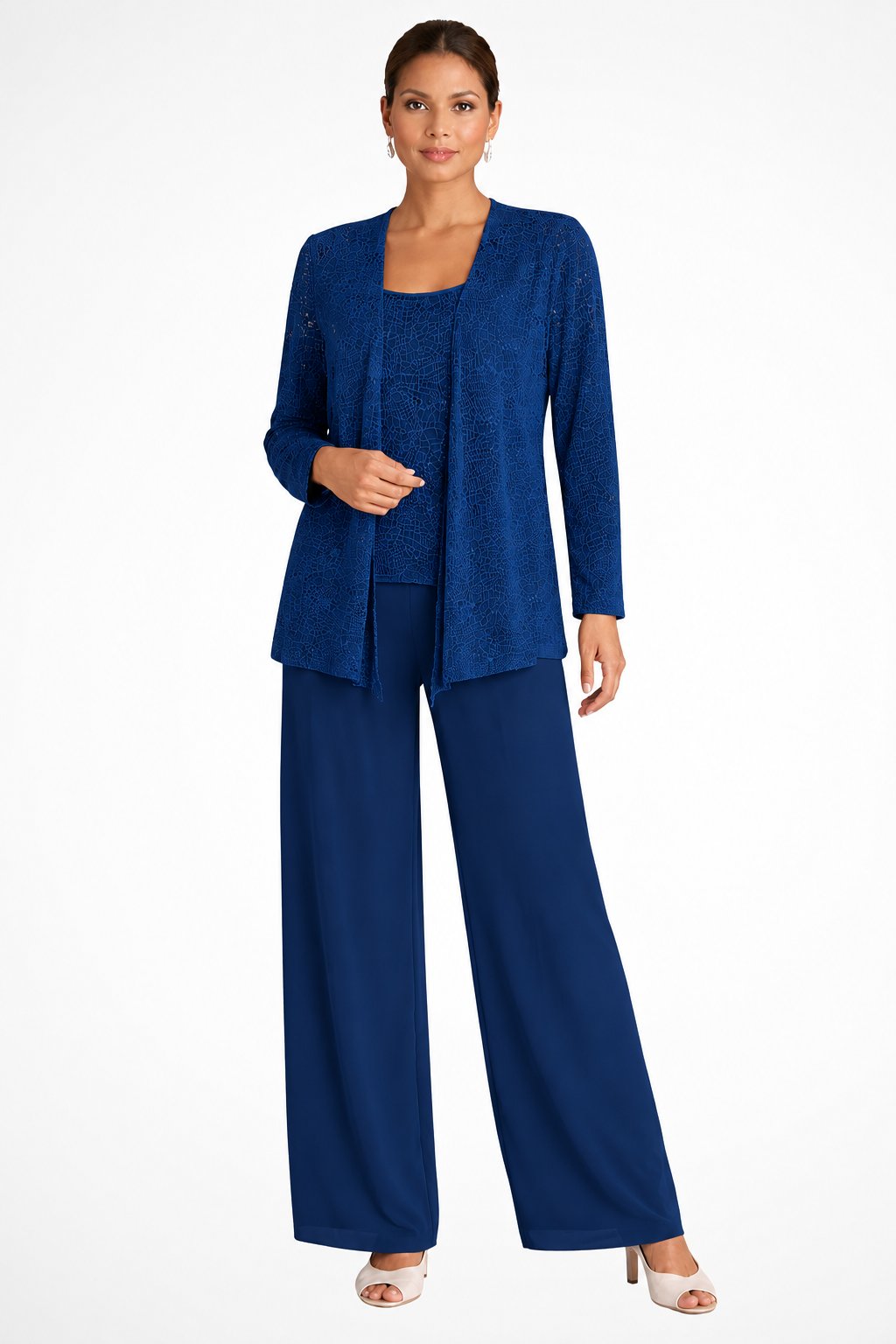 Dames Glitterende Driedelige Wide-Leg Pantalon Set - Navy Blue