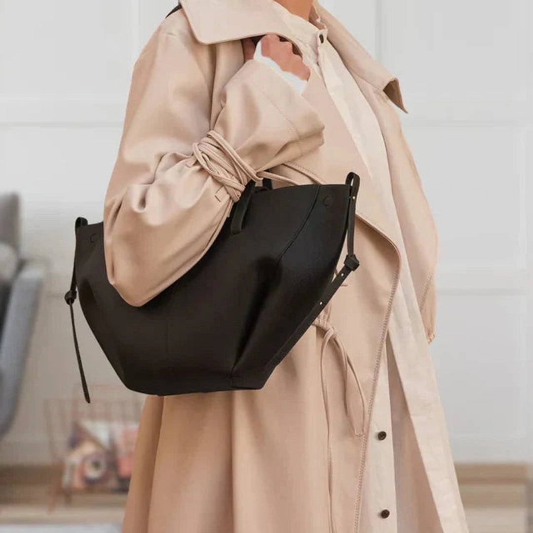 Dames Grote Vintage Kunstleren Schouder Tote Bag - Schwarz
