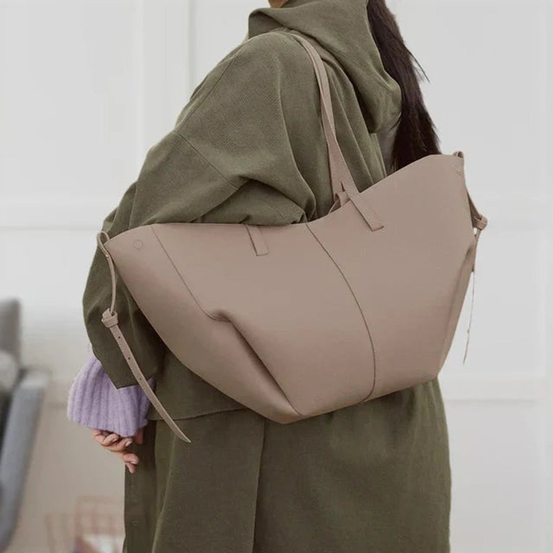 Dames Grote Vintage Kunstleren Schouder Tote Bag - Grau
