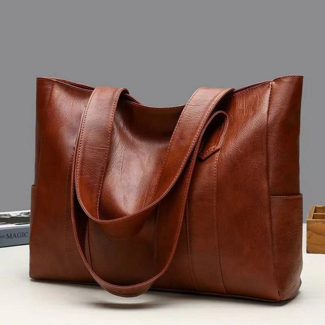 Dames Grote Vintage Leren Tote Bag Klassieke Schoudertas - Braun