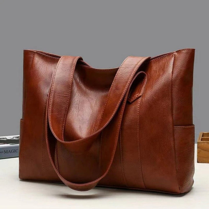Dames Grote Vintage Leren Tote Bag Klassieke Schoudertas - Braun