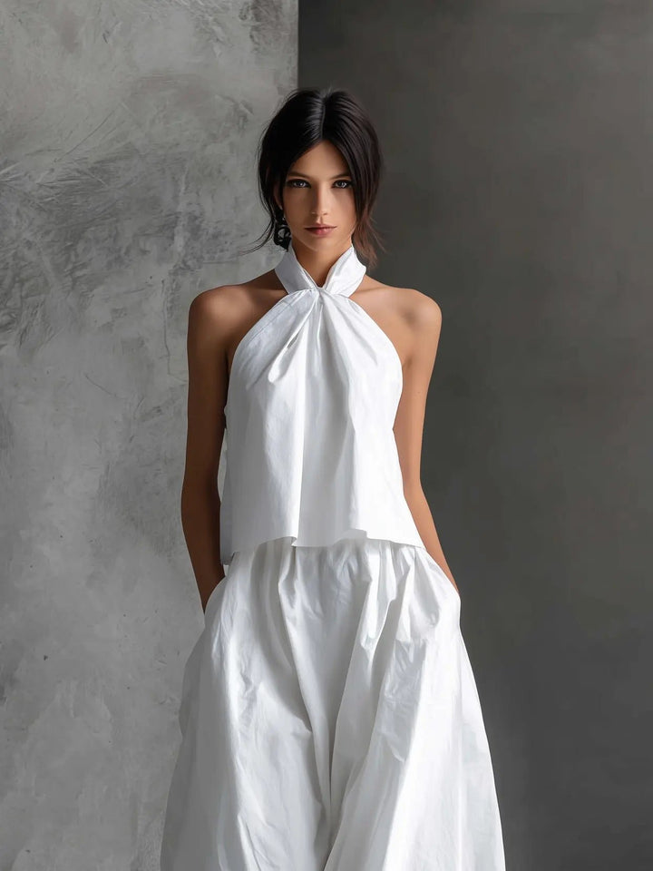Dames Halter Linen Two-Piece Maxi Set