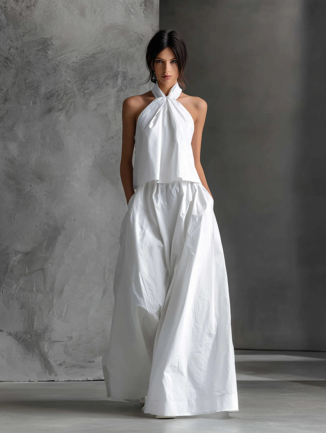 Dames Halter Linen Two-Piece Maxi Set