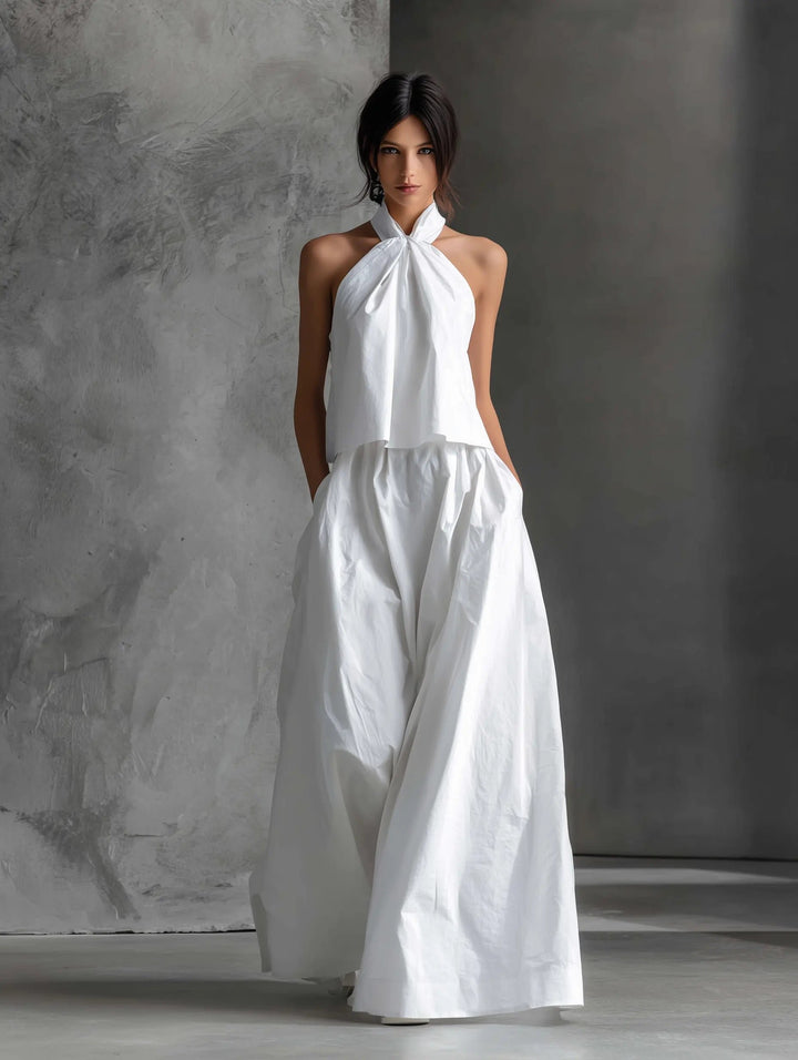 Dames Halter Linen Two-Piece Maxi Set