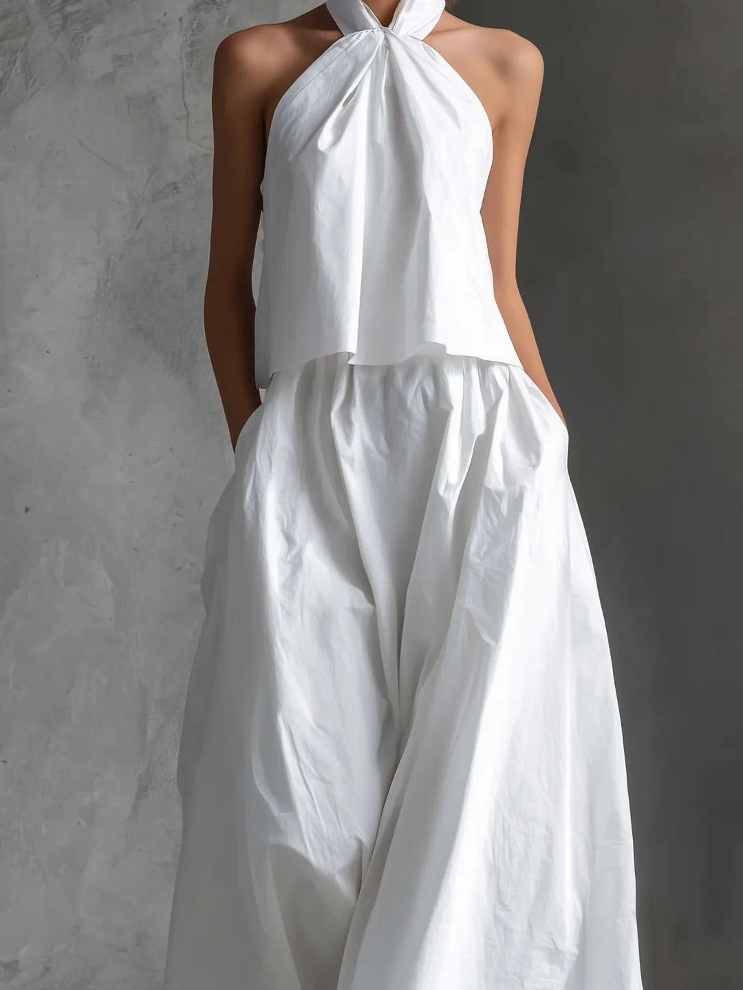 Dames Halter Linen Two-Piece Maxi Set
