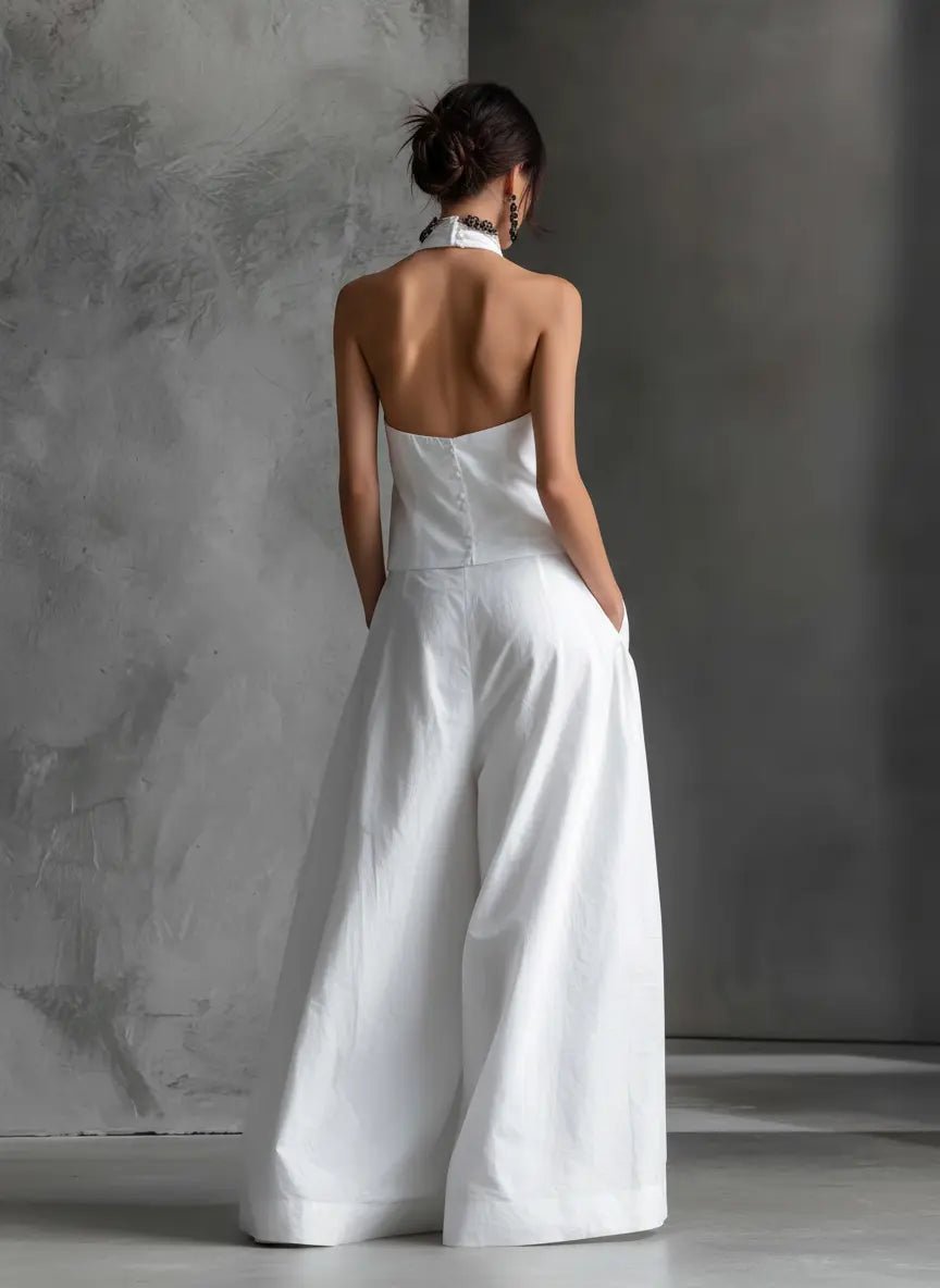 Dames Halter Linen Two-Piece Maxi Set