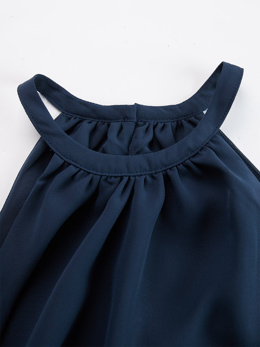 Dames Halter Ruffle Blouse Wijdbeense Broek Tweedelig Set
