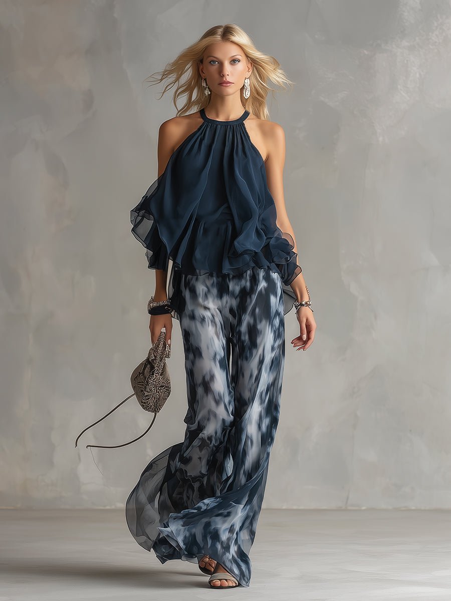 Dames Halter Wijdbeense Tweedelige Chiffon Broekset