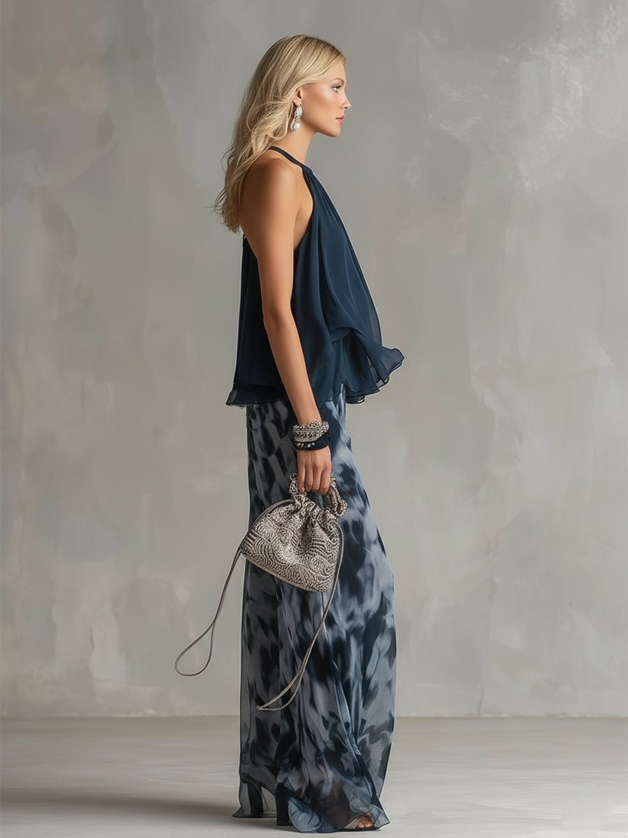 Dames Halter Wijdbeense Tweedelige Chiffon Broekset