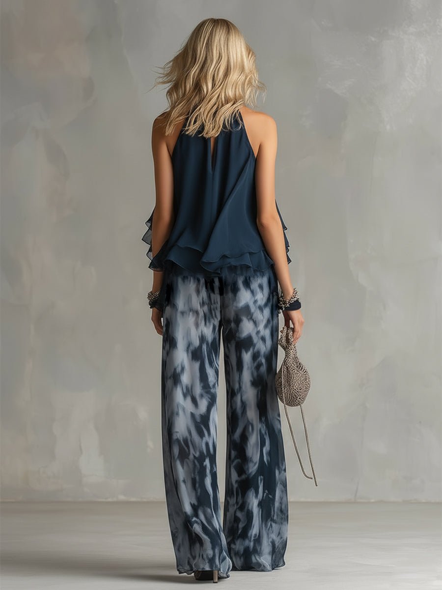 Dames Halter Wijdbeense Tweedelige Chiffon Broekset