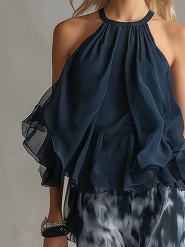 Dames Halter Wijdbeense Tweedelige Chiffon Broekset
