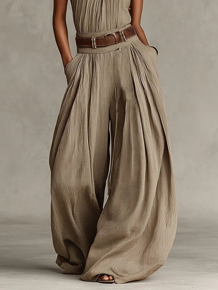 Dames Halter Wijde Pijpen Katoenmix Jumpsuit