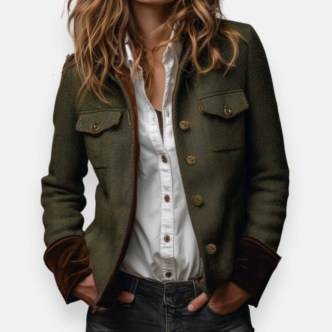 Dames Herringbone Gestructureerde Lange Mouw Blazer