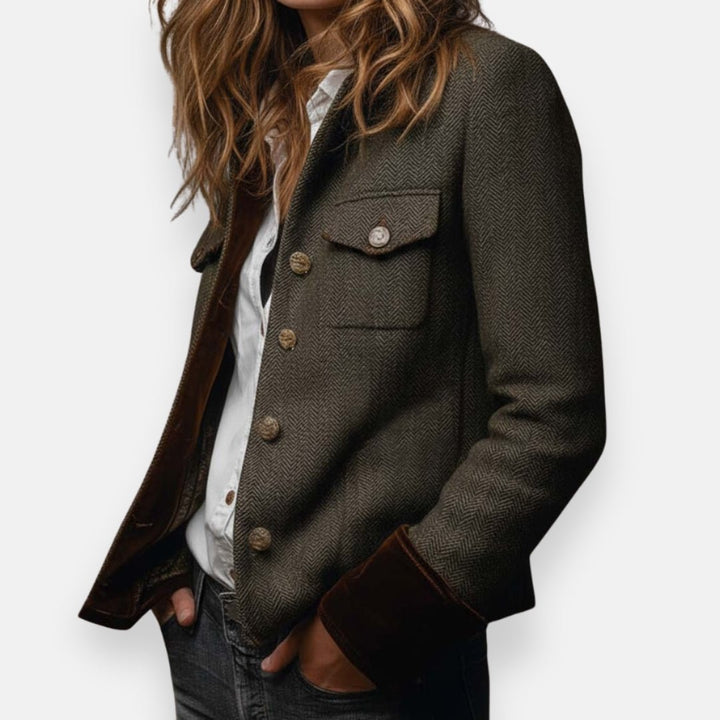 Dames Herringbone Gestructureerde Lange Mouw Blazer