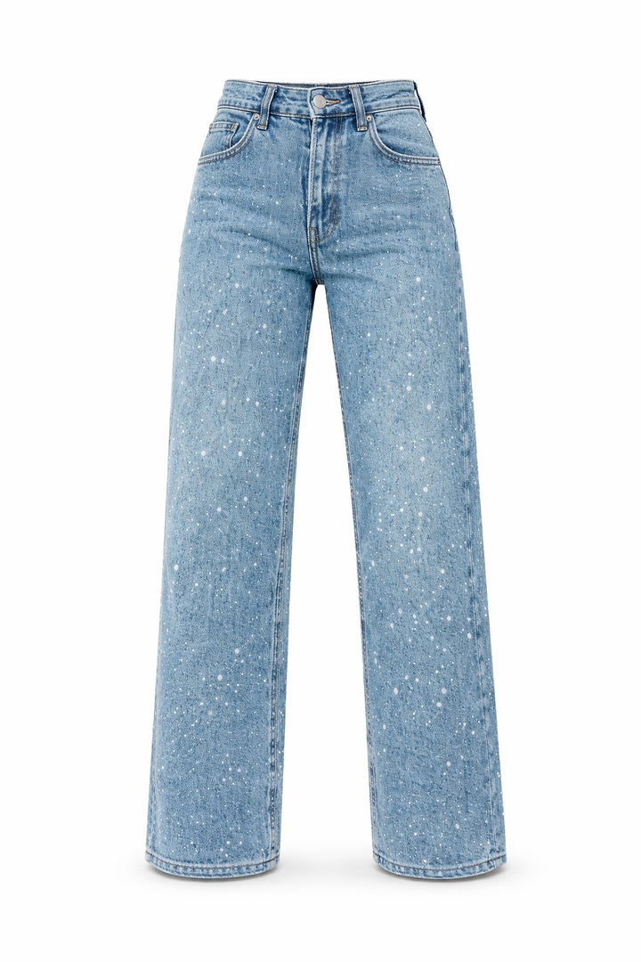 Dames High Waist Rechte Glitter Jeans