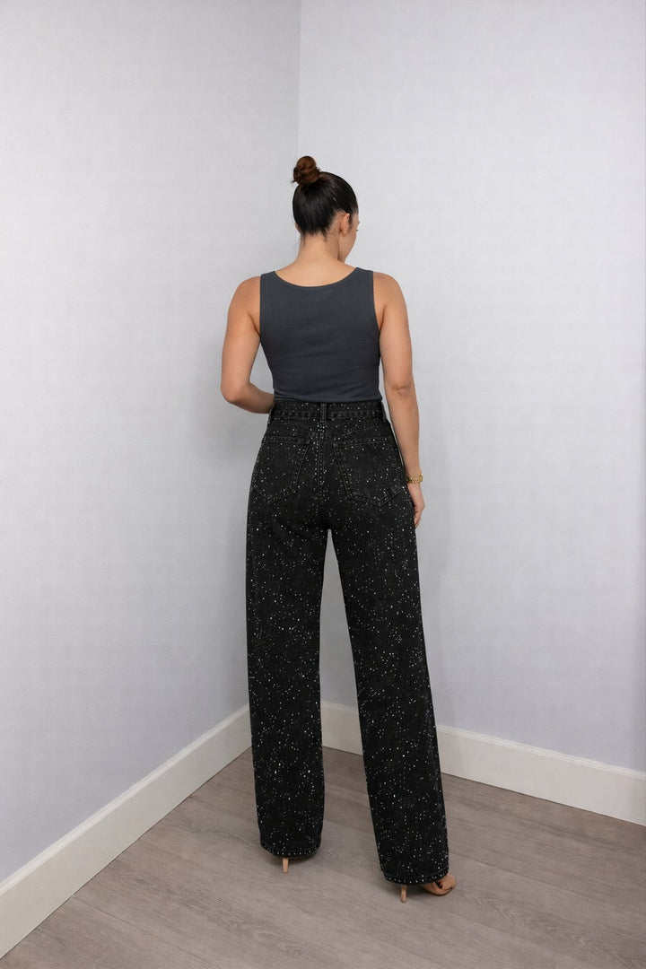 Dames High Waist Rechte Glitter Jeans