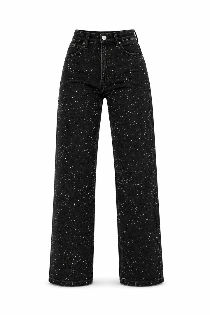 Dames High Waist Rechte Glitter Jeans
